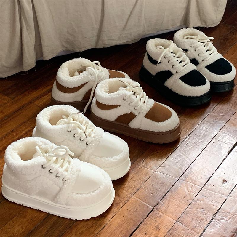 Winter Fashionable Shoes Women's Comfortable Warm Retro Women Shoes Velvet Blocked Sneakers