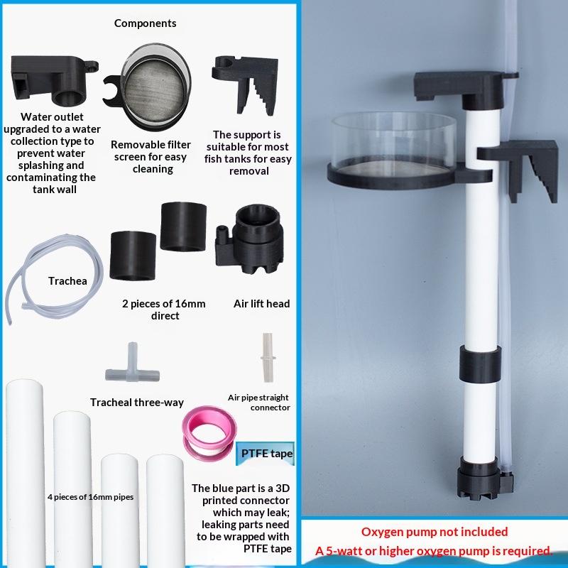 Abnehmbarer Luftlift-Fischabfall-Sammler Aquarium Kotreiniger Wasserzirkulationsfilter Abschäumer A6 gray