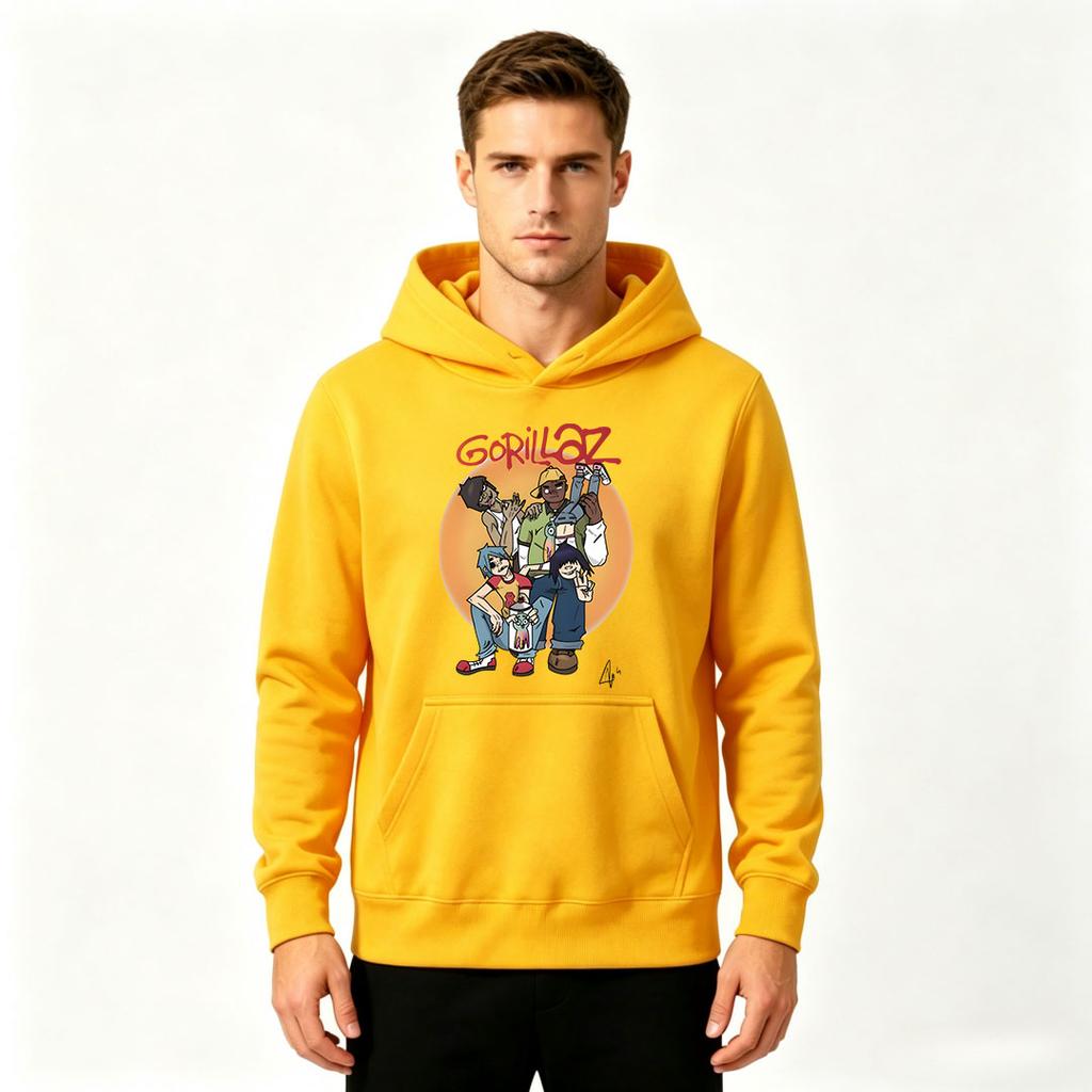 Men's Casual Pullover Hoodie, Cartoon Music Band Graphic Print Long Sleeve Comfortable Hooded Sweatshirt