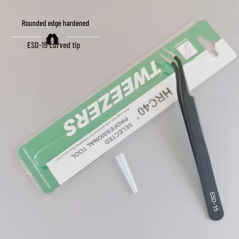 Black Anti-Static Stainless Steel Curved Tip Tweezers Set for Nail Art, Journaling, and Repairs
