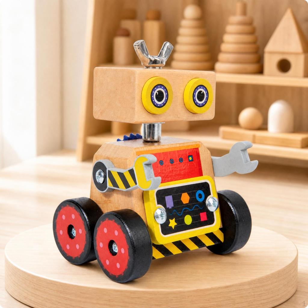 Wooden Assembly Robot Toy Handson with Detachable Gears Fine Motor Skill Building