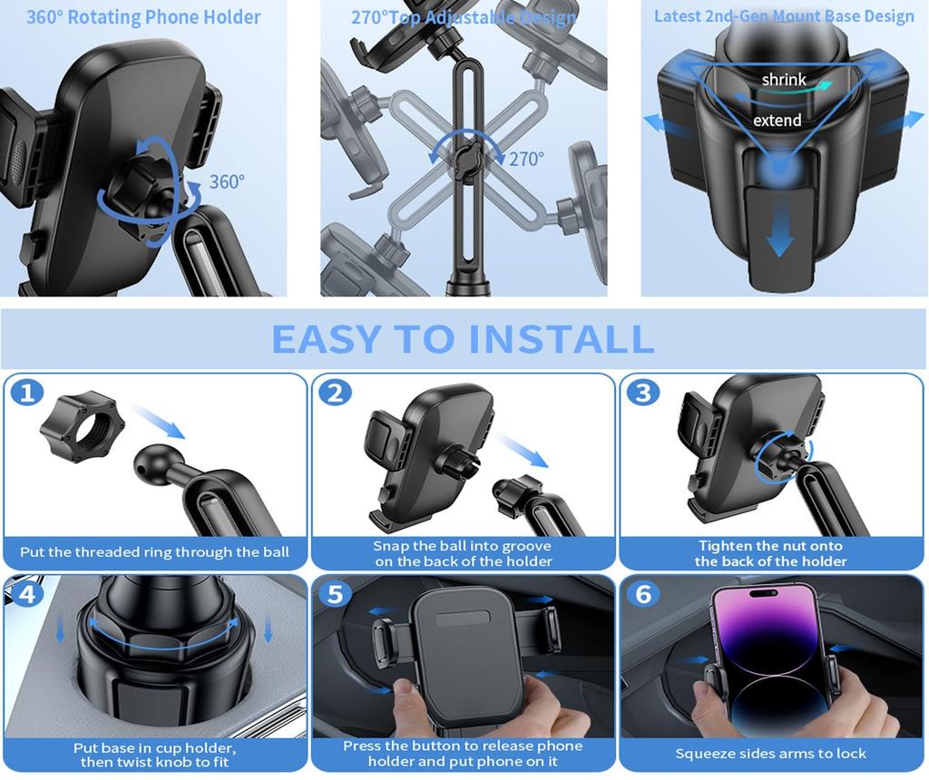 Okostelefon Autós Italtartó Okostelefon Autós Telefontartó Kihúzható Állítható Kompatibilis iPhone Samsung és Több Modell Tartó, Tartó, Autóba