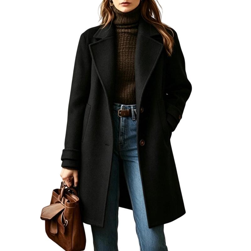 Cappotto in Lana Casual Retro da Donna di Media Lunghezza con Collo a Revers per l'Uso Quotidiano Invernale