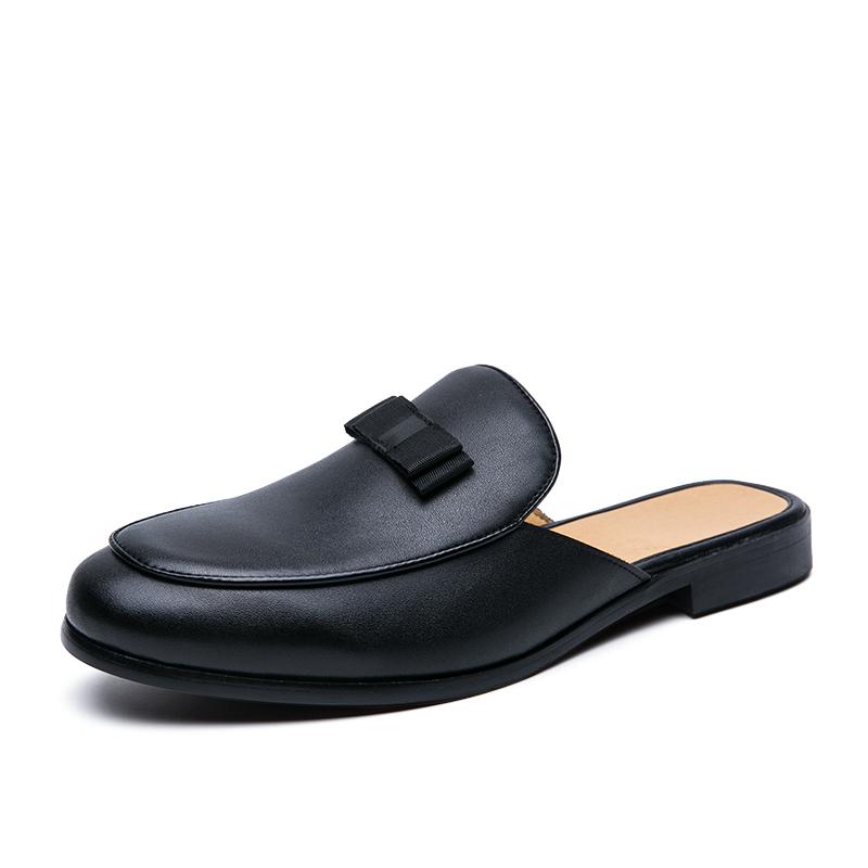 Herre Lær Fritidssko Sommer Herre Dressko Halvtøfler Høy Kvalitet Enkelhet Svarte Loafers Herre Mules Lettvekts Flats
