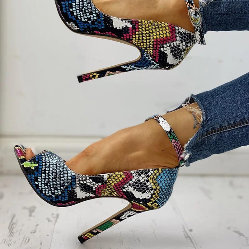 2026 Summer Leopard Print Sandals For Women Sexy Stiletto High Heels Open Toe Ankle Buckle Shoes Ladies Sandales Femme