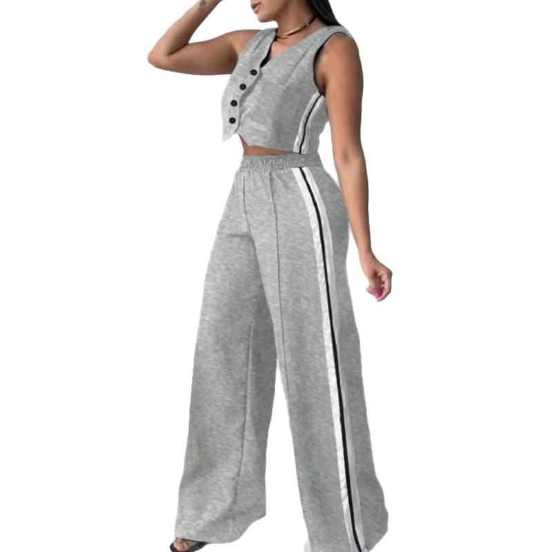 2025 Europe and America Cross-border Foreign Trade New Fashion Women's Pocketless Sleeveless Nine-Point Pants Set