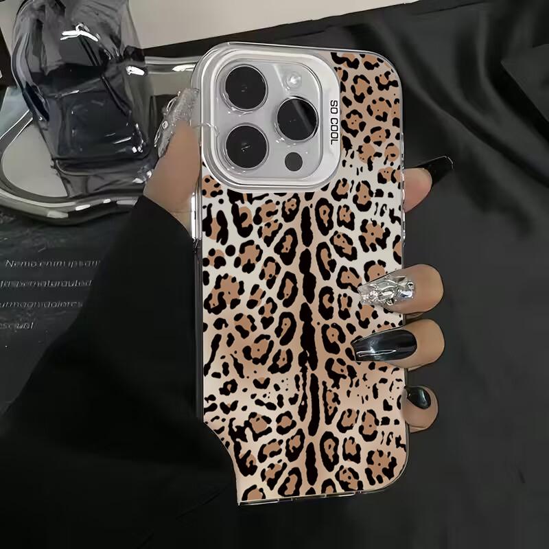 Luxury leopard print Electroplate Silver IMD Phone Case For iPhone 16 15 14 11 12 13 Pro Max Plus 7 8 Plus X XR XS Hard Cover