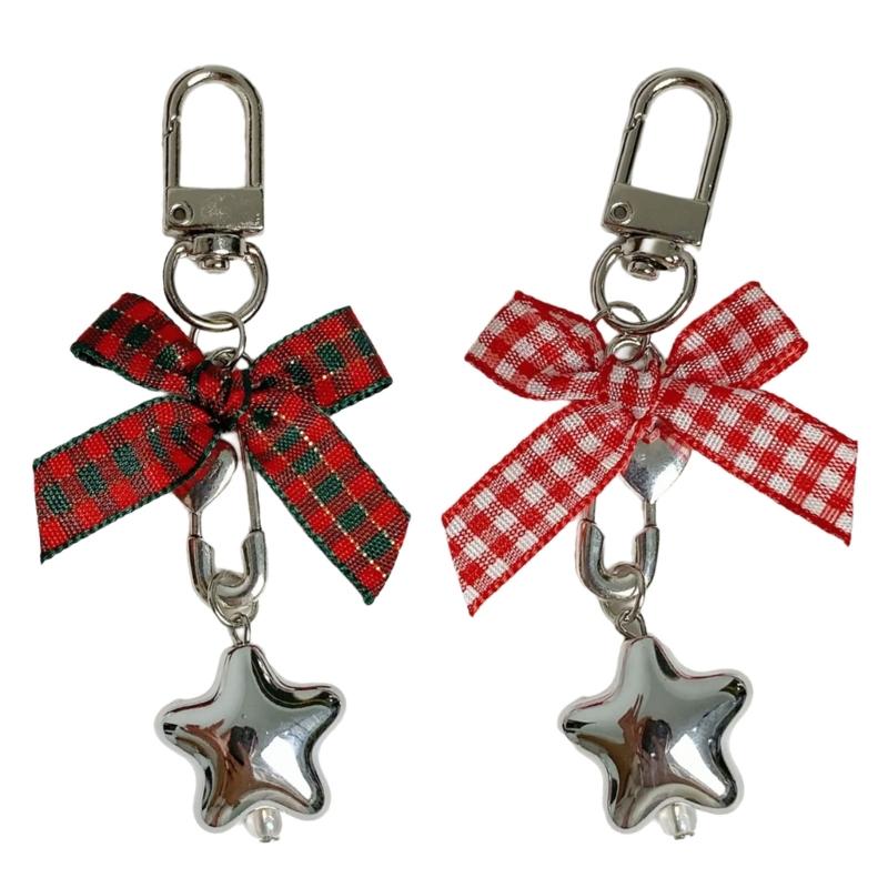 Star Keychain Christmas Flocking Bowknot Charm for Phone Keys Jewelry Accessories