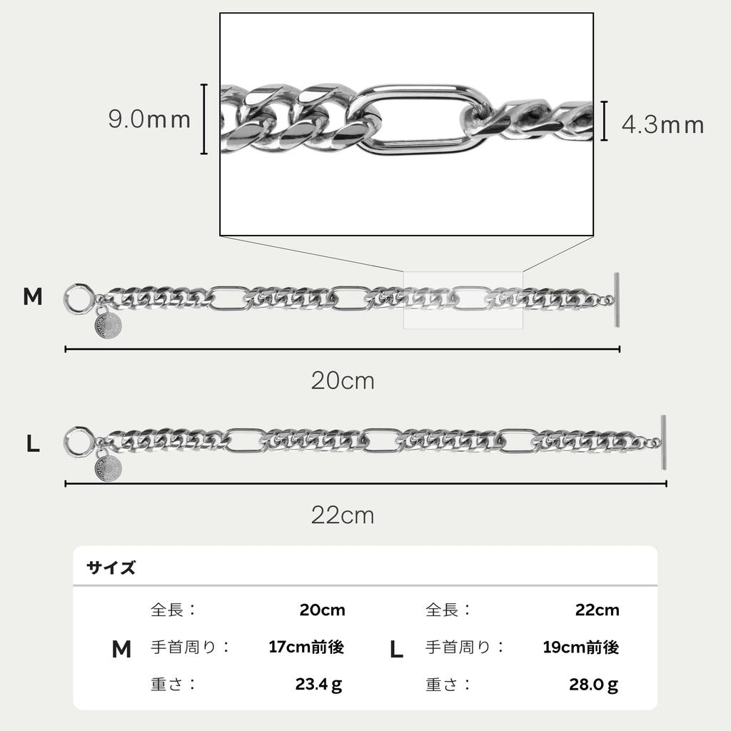 Bracelet Comfort Chain Bracelet Surgical Stainless Steel Allergy Directly Managed Cut Kihei [Lion Heart] LH-1 (Metal Compatible) Men's (With Pouch) (M