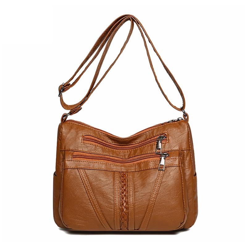 2025 New Fashion Women's Bag Large-capacity Soft Leather Messenger Bag Waterproof and Lightweight Multi-pocket Simple Versatile Shoulder Bag