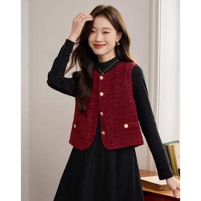 Colete Feminino Primavera e Outono Novo Casaco Curto Sem Mangas de Temperamento Exterior