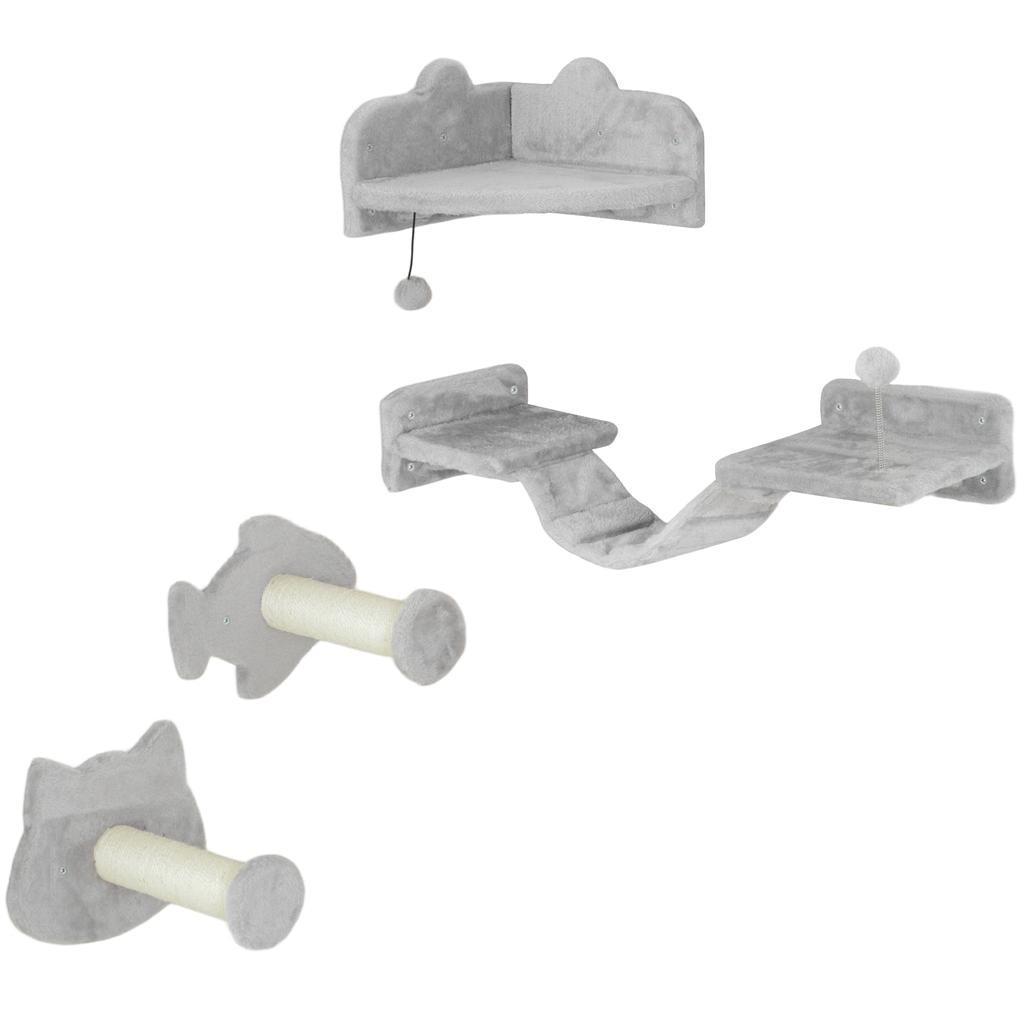 4-Piece Cat Wall Shelves with Steps, Ladder, Jumping Platforms, Light Grey