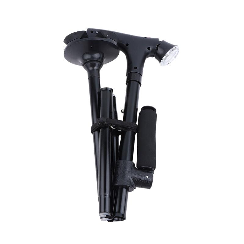 Folding Elderly Walking Stick With Buffered T Handle Pivoting Quad Base Anti-Slip Walking Stick Cane With Led Light And Alarm