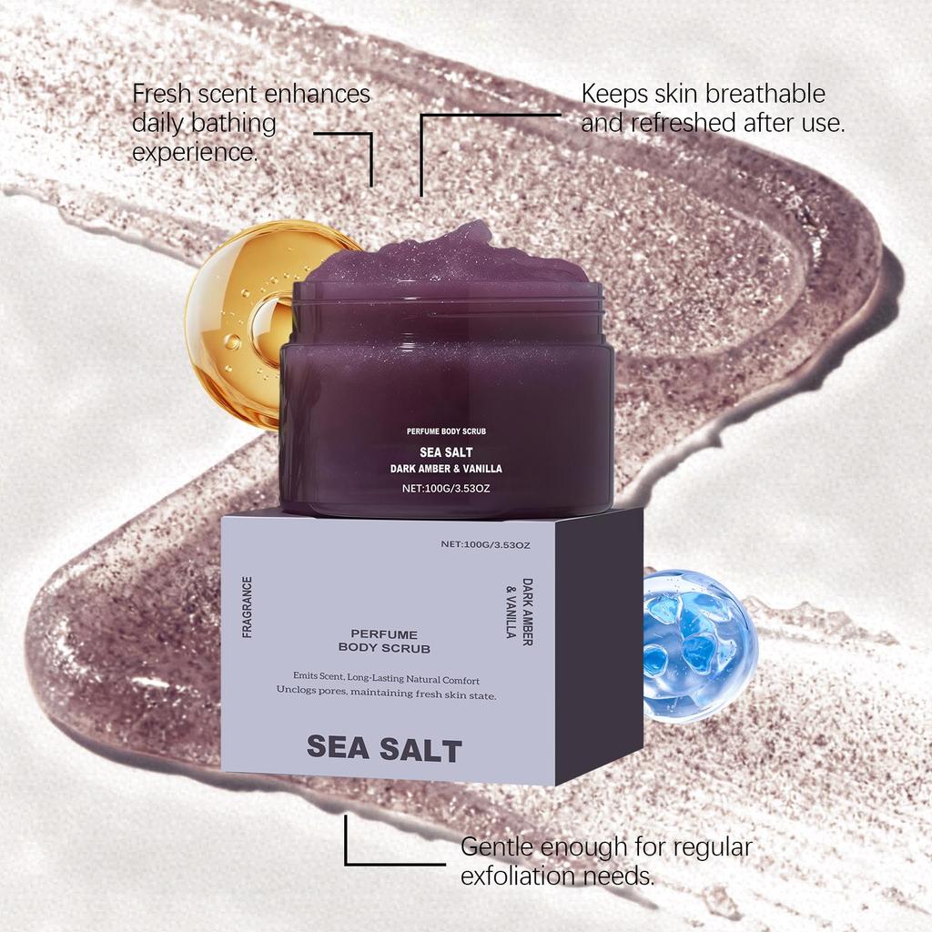 Perfume Body Scrub Hydrating Smoothing Skin Natural Exfoliating Salt Rose Coral Amber Vanilla Scent Moisturizing Cleansing Skin
