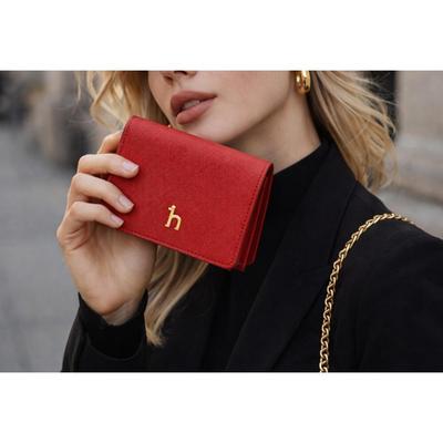 HAZZYS [Steady Seller] Vivid Red Solid Cowhide Bifold Wallet