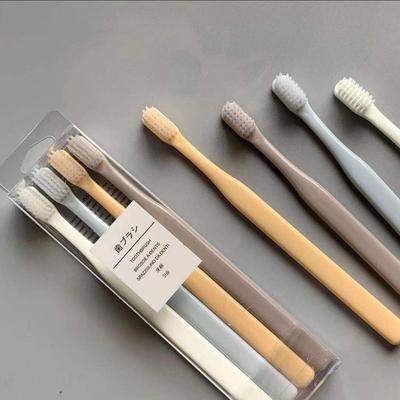 Spazzolino da Denti Adulti Muji Macaron Testa Piccola Carbone di Bambù Setole Morbide 4 Tubi, Setole Morbide