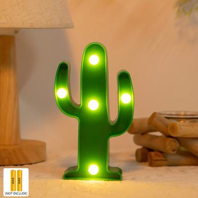 [1pc Mini Cactus LED Night Light]Tropical Style Mini Cactus LED Night Light, Plastic Tabletop Decorative Lamp,Battery Operated (No Batteries Included)