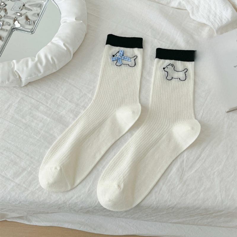

Female Summer Thin Bowtie Puppy Cartoon Polka Dot Striped Mesh Breathable Small Fresh Tube Socks 1 pair