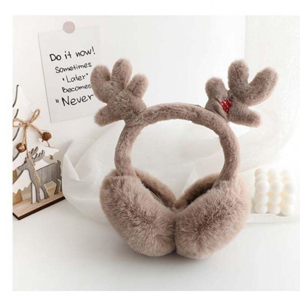 Foldable Design Reindeer Antler Earmuffs Fluffy Faux Fur Thermal Earmuffs  Outdoor Activities