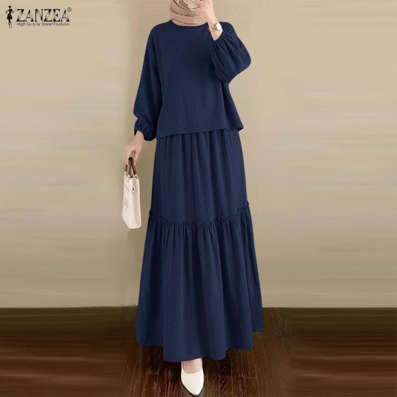 ZANZEA Blouse à manches longues pour femmes et jupes longues Ensembles décontractés deux pièces