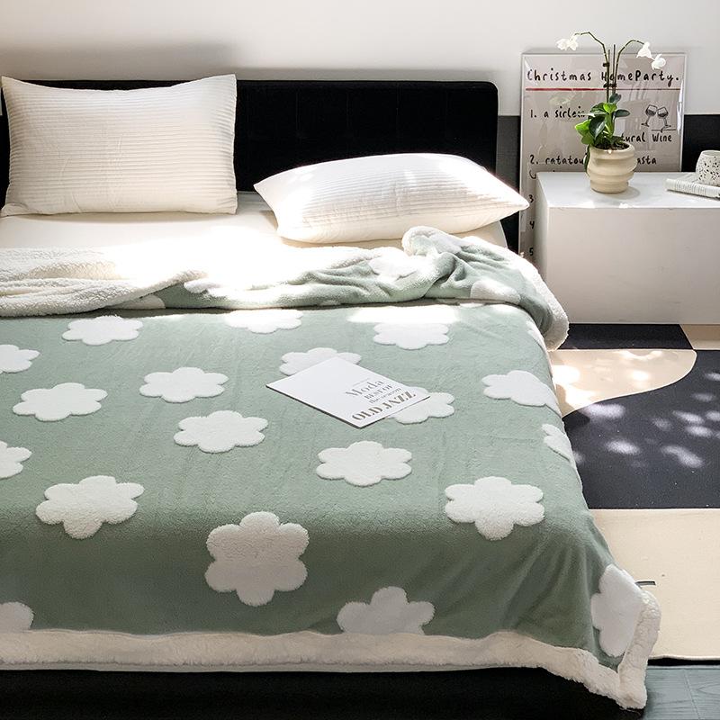 Sweet Ins-style Bow Blanket Thickened Lamb Fleece Home Nap Blanket Sofa Office Desk Autumn Winter