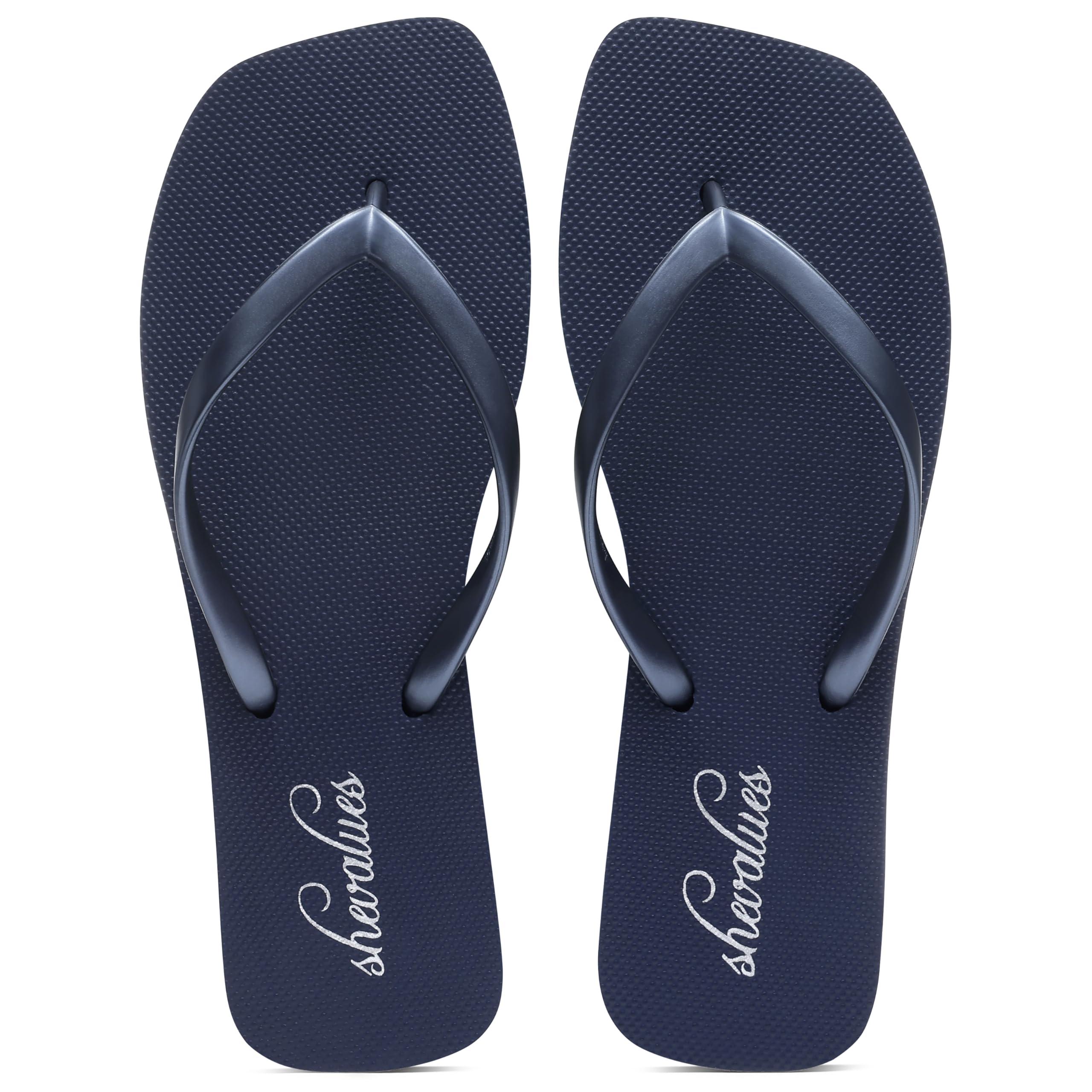 Eyriphy Dames Slimme Vierkante Teen Teenslippers Rubberen T-band Zomerse Strandschoenen Binnendouche Voetbedekking voor Vrouwen 38 gray