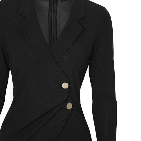 Women Pencil Dress Solid Color Buttons Autumn Winter Slim Zipper Suit Dress for Office