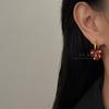 Burgundy Drip Oil with Diamonds, Love Lock Ear Buckle, Retro Gold Earrings, High-end Sweet and Cool, Daily White Temperament Earrings.