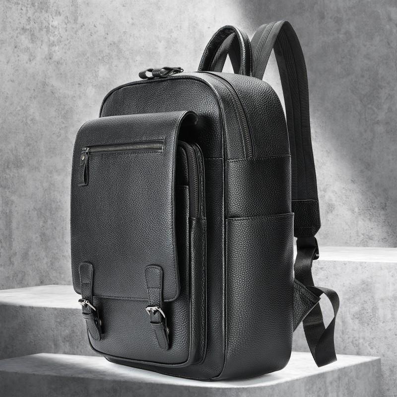 Real Cowhide Men s Backpack Genuine Leather Business Trips Short Distance Travel Simple Large Capacity Trendy чёрный