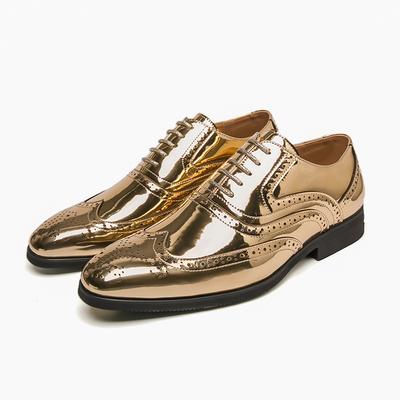 Męskie Brogsy ze Złotej Skóry Buty do Sukni Ślubnej Buty Taneczne Czarne Brogsy Rzeźbione Skórzane Buty Formalne Biznesowe Buty do Smokinga Buty na Studniówkę Duże Rozmiary