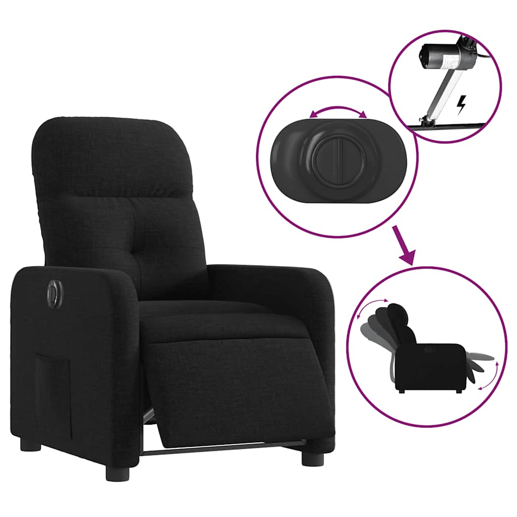 Vidaxl Electric Recliner Armchair, Black, Fabric Upholstered