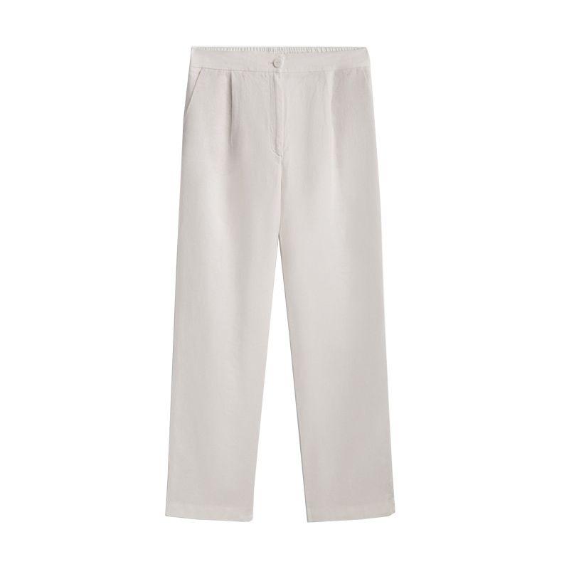 

MD Spring/Summer New Arrival High Waist Casual Pants Fashion All-Match Ruched Decorative Linen Straight-Leg Trousers 5017701 Beige White L