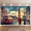 2D-Banner 1 Stück Londoner Straßenszene - Doppeldeckerbus und rote Telefonzelle geeignet für Geburtstage Festivals Partys