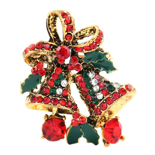 

Rhinestone Christmas Bell Brooches Pin Colorful Bowknot Scarf Buckle Corsage Voguish Stylish Clothing Decor Event Gathering Xmas PinsFashion Jewelry золотой