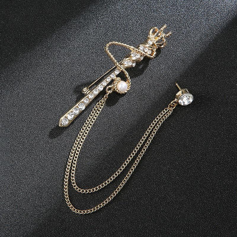 Unisex Gold/Silver Crown Series Brooch with Rhinestones & Optional Chain - Elegant Luxury