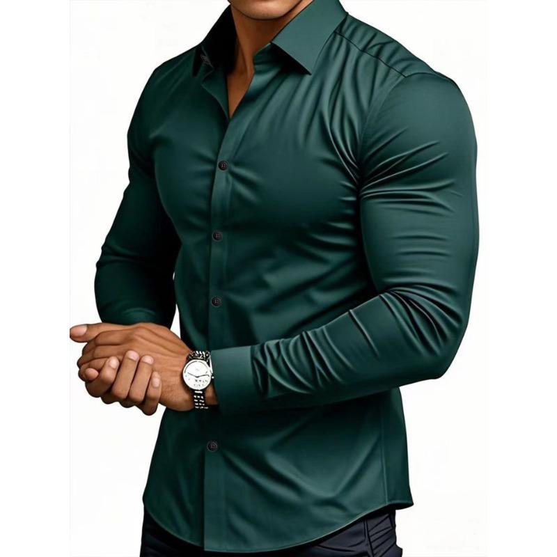 Men S Slim Fit Long Sleeve Business Shirt Wrinkle Resistant Casual Work Shirt