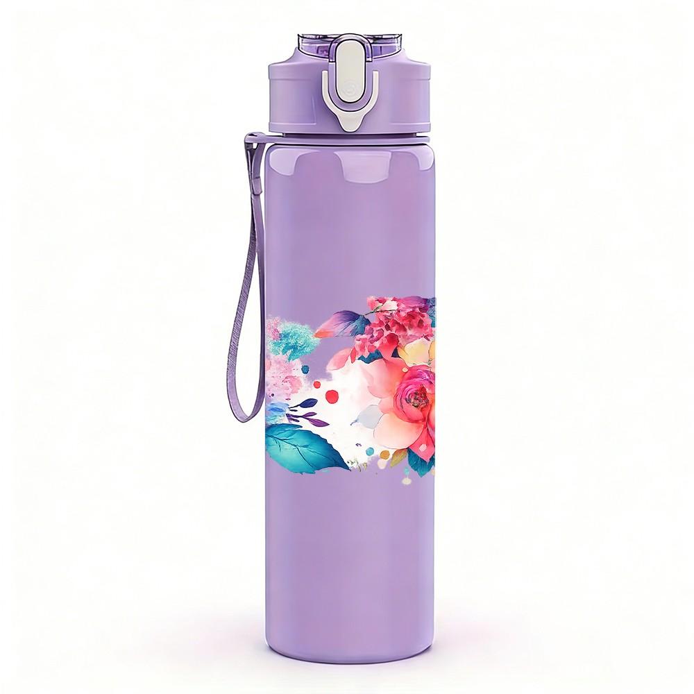 1PC Boho Mixed Flower Bouquet Print 750ml Color Plastic Sports Water Bottle Leakproof Flip Straw Lid Suitable for Sports Office Home Use