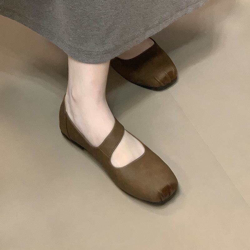 Sheepskin version~ French square head ballet evening breeze gentle shoes temperament advanced sense word with women's shallow mouth single shoes