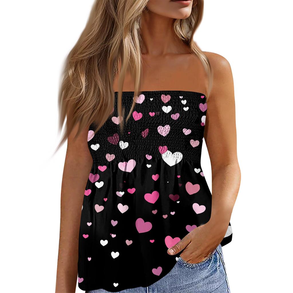 Tube Tops For Women,Cute Sexy Off Shoulder  Print Sleeveless T-Shirt