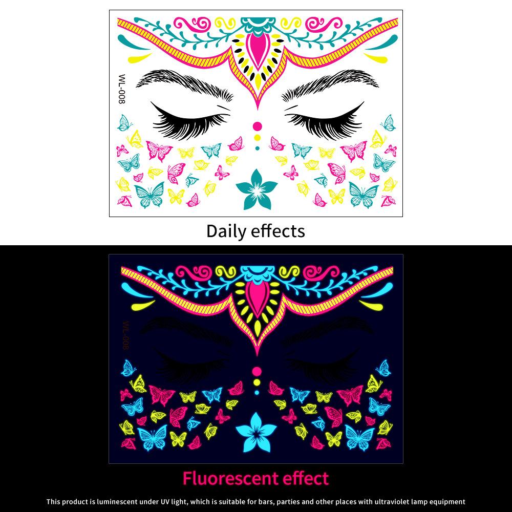 16 Fluorescent Face Stickers Nightclub Masquerade Neon Fluorescent Face Stickers Waterproof Music Festival Glow Tattoo Stickers