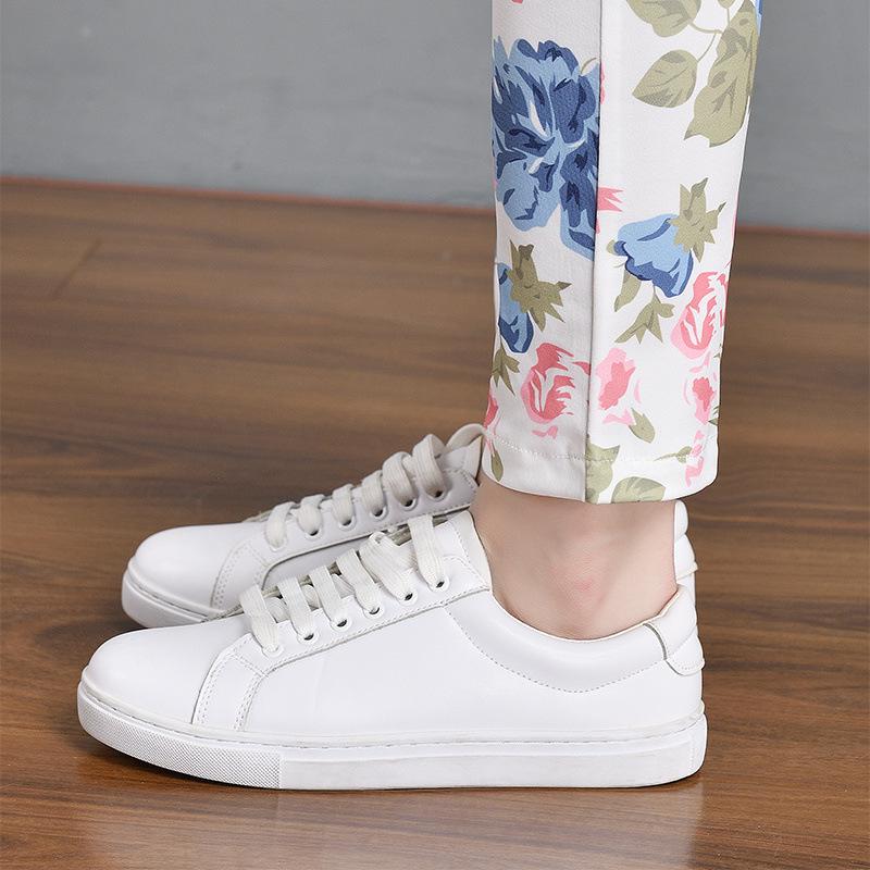 Cuihua Floral Plaid Women's Slimming Pants - 2024 Summer, Trendy, Elastic Waistband, Long Length