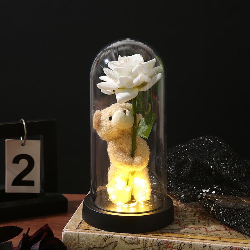 Christmas Valentine'S Day Gifts Eternal Rose Flowers In Glass Cover Simulation Rose Flower Desktop Ornament For Girlfriends
