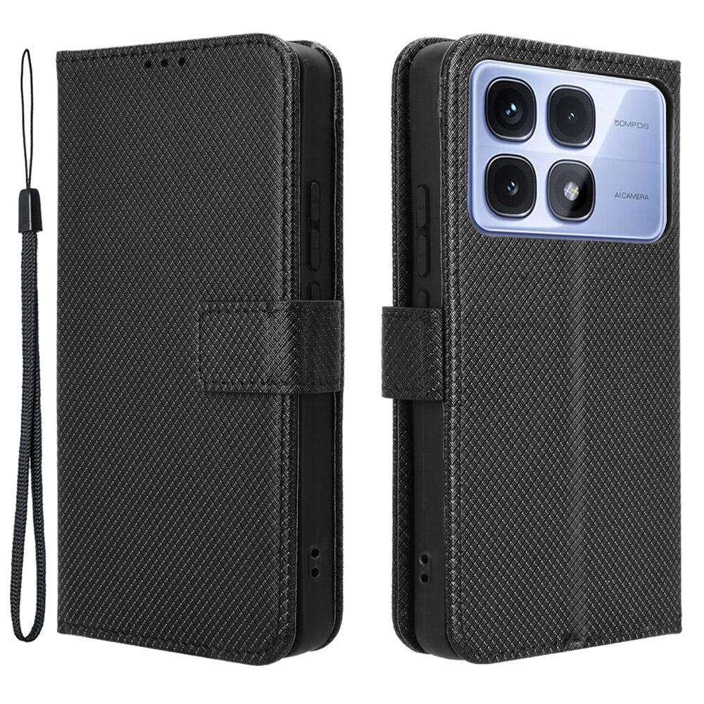 For Xiaomi Redmi K70 Ultra Phone Stand Case Diamond Texture PU Leather Cover Wallet