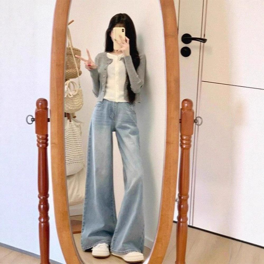 Light-coloured Wide-legged Jeans Female Large Size Loose Skinny Pear-shaped Drape Straight Straight Trousers Jeans for Women Long Denim Pants