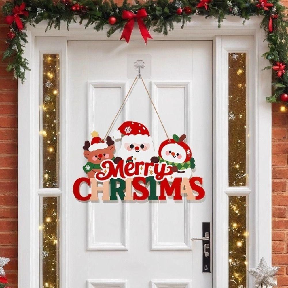 3D Wooden Christmas Door Sign Light Up Wooden Christmas Ornament Party Supplies