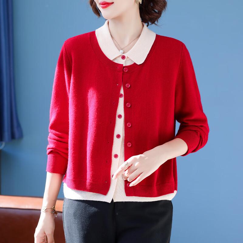 QianLian Women's 100% Merino Wool Faux Two-Piece Knit Sweater