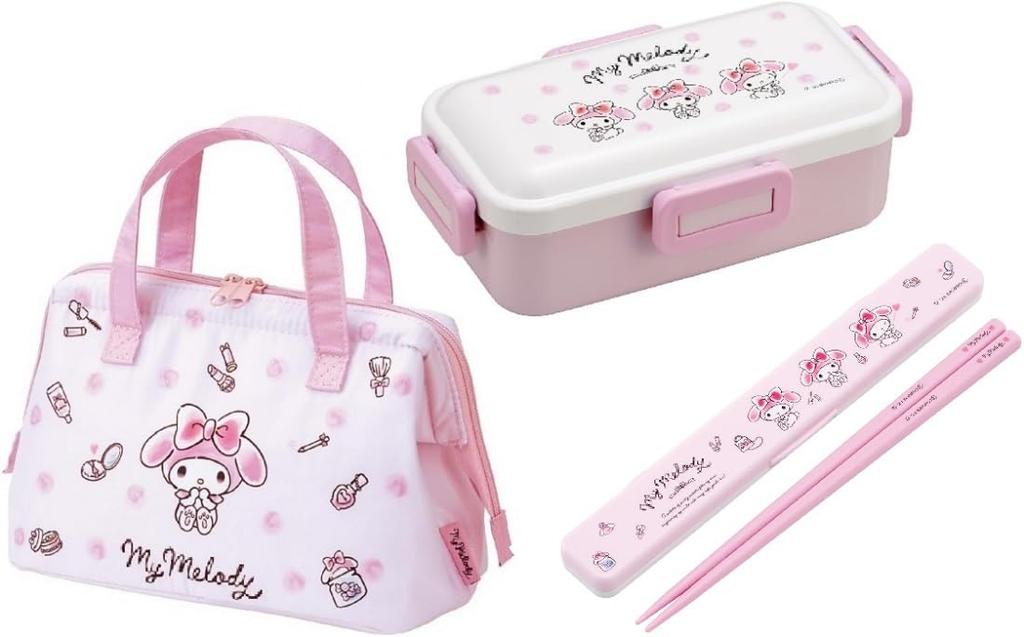 Skater My Melody Watercolor Cosmetics Lunch Dishwasher Single 530ml Lunch Case Insulated Lunch Set Box, Antibacterial, Safe, Tier, 4-Point Lock, Box,