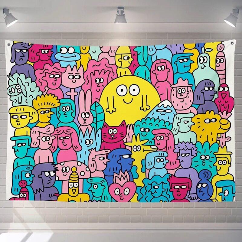 Nordic Style Cute Monster Cartoon Wall Tapestry for Kids Room Student Dorm Bedroom Living Room Bedside Decor