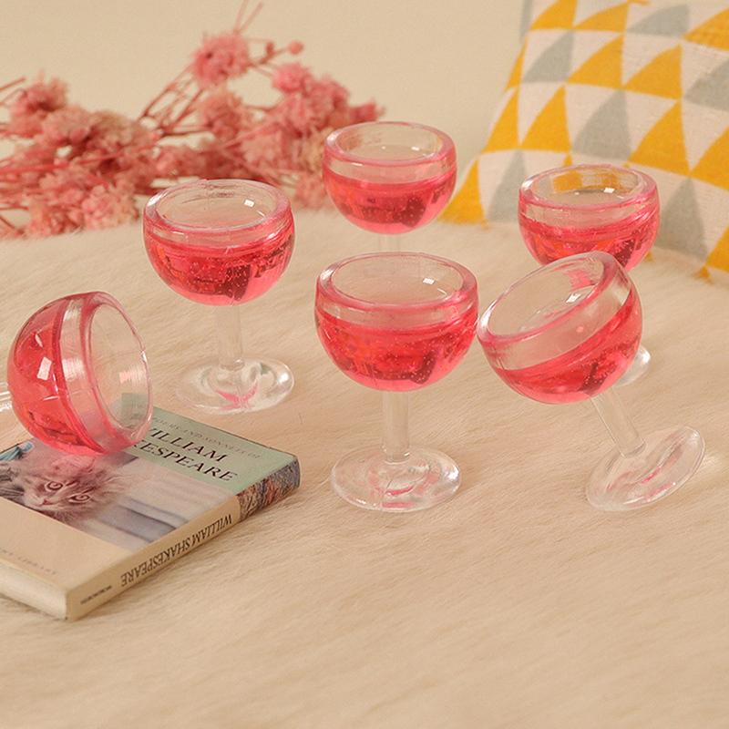 5Pcs Dollhosue Miniature Red Wine Cup Wine Glasses Doll House Foods Groceries Kitchen Fairy Garden Scene Decor Furniture Toy