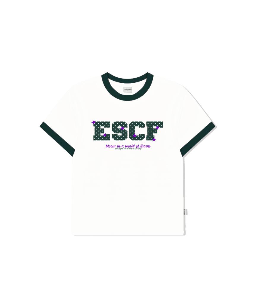 Escape From Dot Star Bloom Print Ringer Short Sleeve T-Shirt Green L